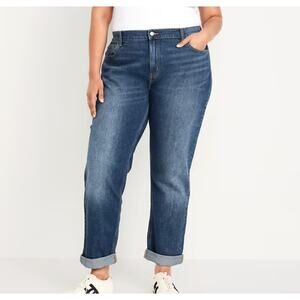 Old Navy Mid-Rise Wow Boyfriend Straight Leg Jeans Medium Wash Denim Sz 16